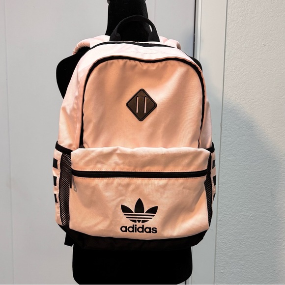 Adidas Originals Trefoil Backpack Pastel Pink/Peach School Bag Travel Streetwear - Picture 2 of 15